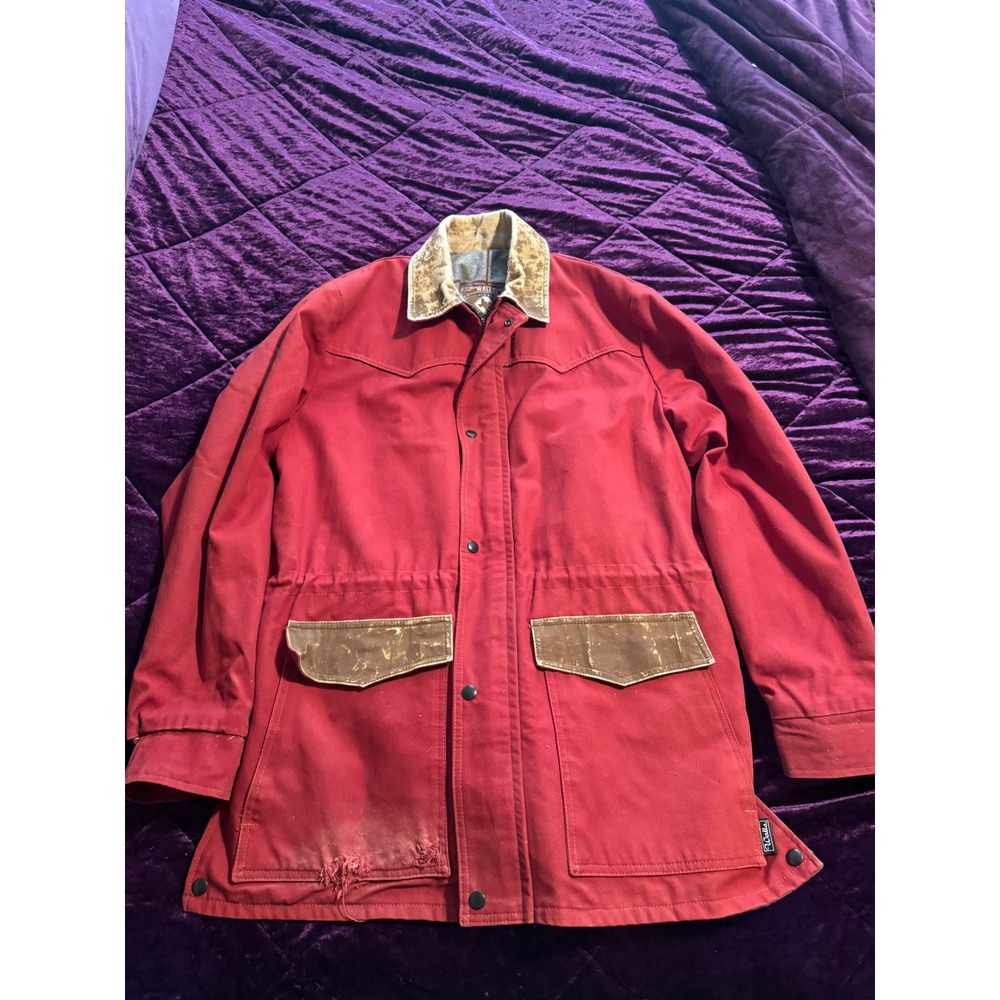 Vintage 90s Walls Western Wear Red Canvas Jacket Blanket Lined USA Made Mens L